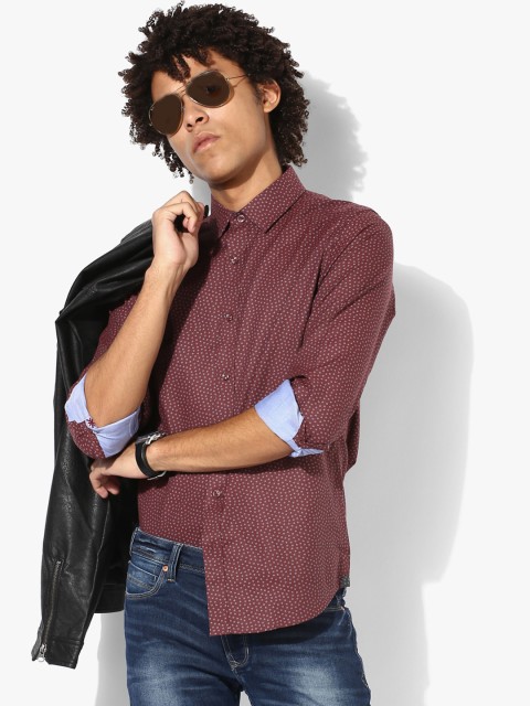 

Rust Printed Slim Fit Casual Shirt