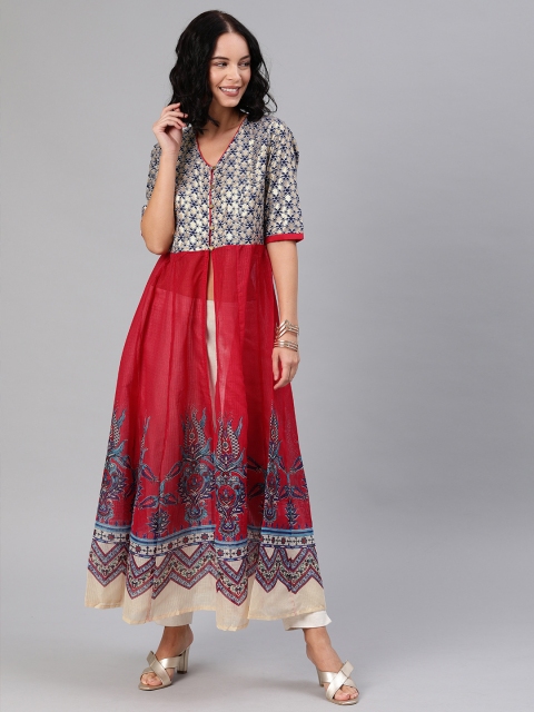 

AKKRITI BY PANTALOONS Women Red & Blue Printed A-Line Kurta