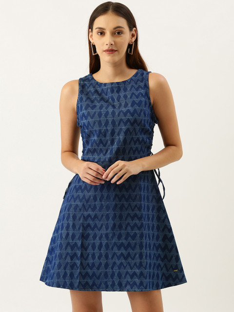 

ELLE Women Navy Blue Printed A-Line Dress