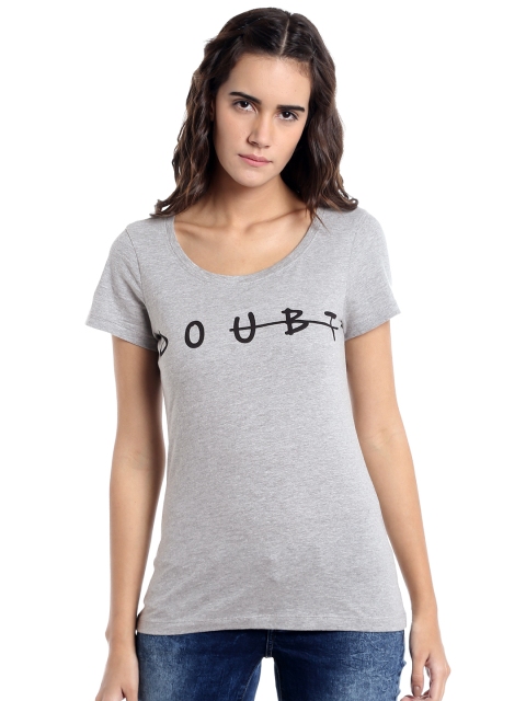 

Vero Moda Women Grey Melange Printed Round Neck T-shirt