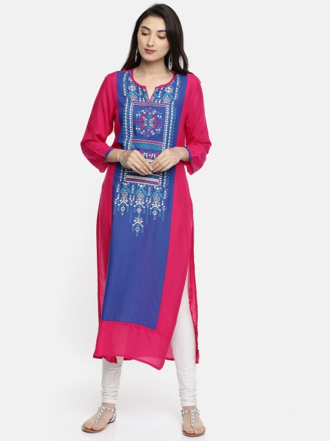 

Sabhyata Women Blue & Pink Printed Straight Kurta