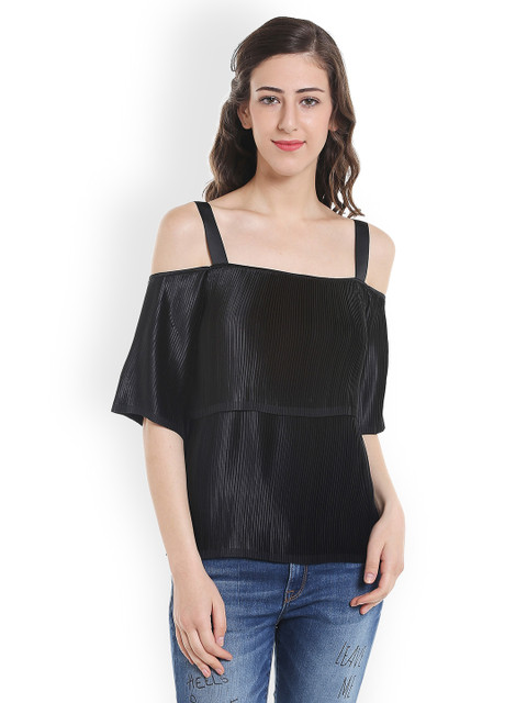 

ONLY Women Black Solid Cold-Shoulder Top