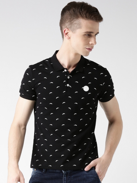 

Metersbonwe Men Black Printed Regular Fit Polo T-Shirt