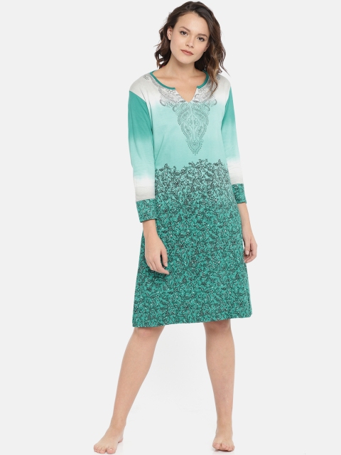 

July Nightwear Women Teal Green Printed Sleepdress