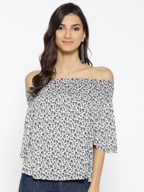 

Lee Cooper Women White & Black Printed Bardot Top