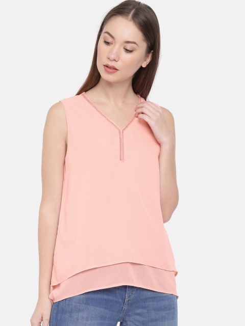 

Jealous 21 Women Peach-Coloured Solid High-Low Top