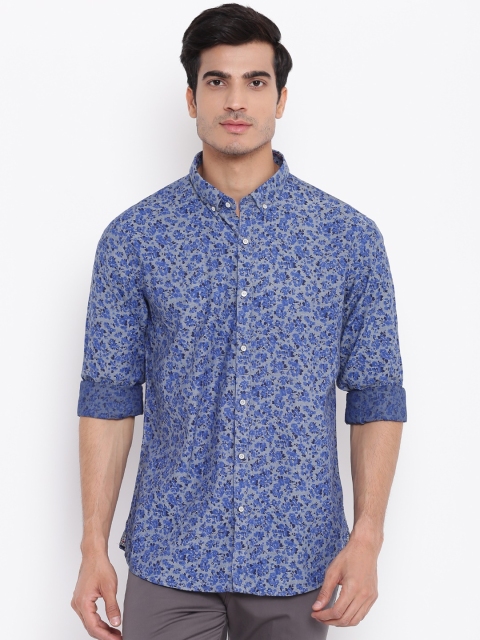 

Blackberrys Men Grey & Blue Slim Fit Printed Casual Shirt