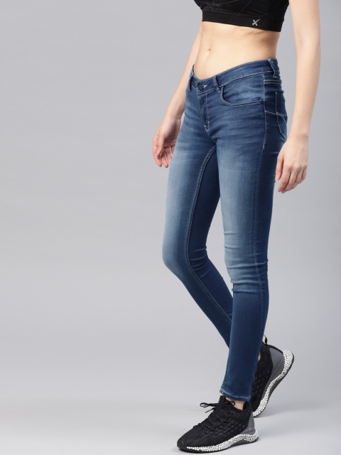 

HRX by Hrithik Roshan Women Blue Skinny Fit Mid-Rise Clean Look Stretchable Jeans