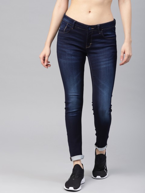 

HRX by Hrithik Roshan Women Blue Skinny Fit Mid-Rise Clean Look Stretchable Jeans