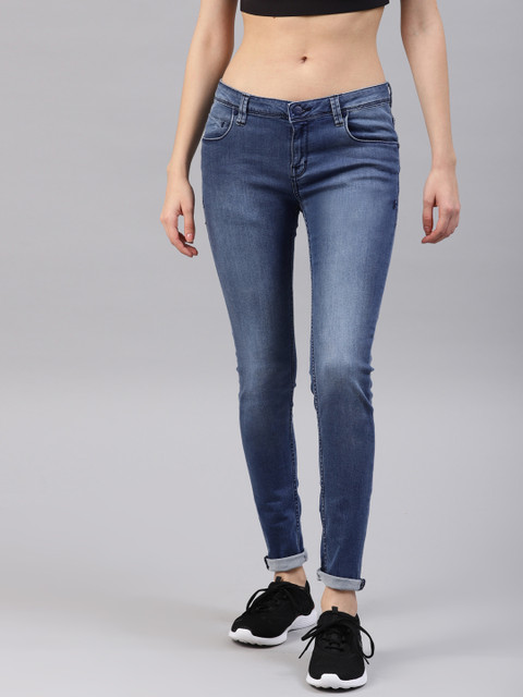 

HRX by Hrithik Roshan Women Blue Skinny Fit Mid-Rise Clean Look Stretchable Jeans