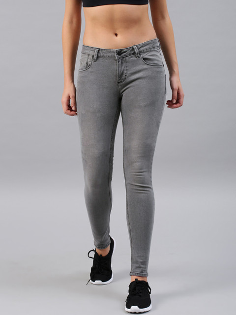 

HRX by Hrithik Roshan Women Grey Skinny Fit Mid-Rise Clean Look Stretchable Jeans