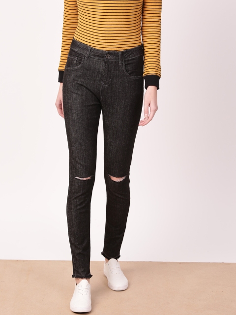 

ether Women Black Skinny Fit Mid-Rise Slash Knee Stretchable Jeans