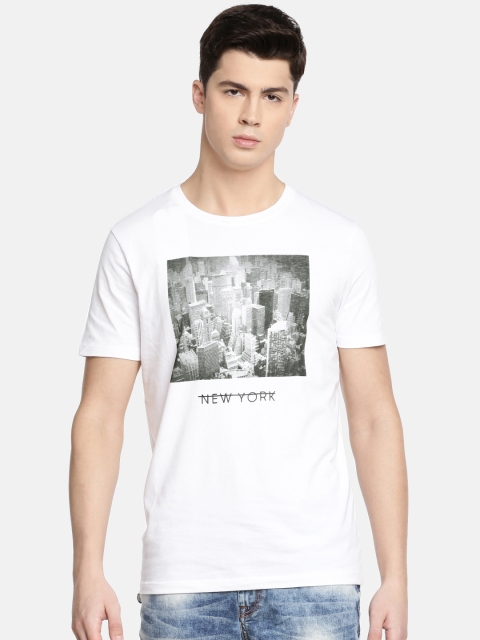 

SELECTED Men White Printed Round Neck T-shirt