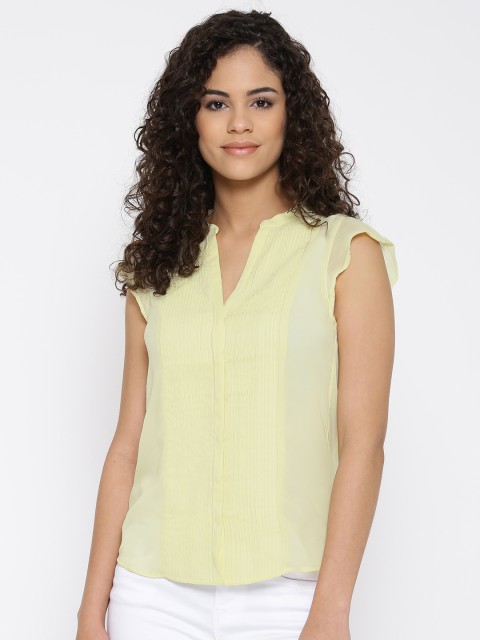 

United Colors of Benetton Women Yellow Semi-Sheer Shirt Style Top