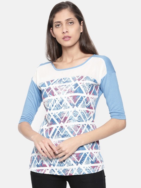 

Jealous 21 Women Blue & White Printed Styled Back Top