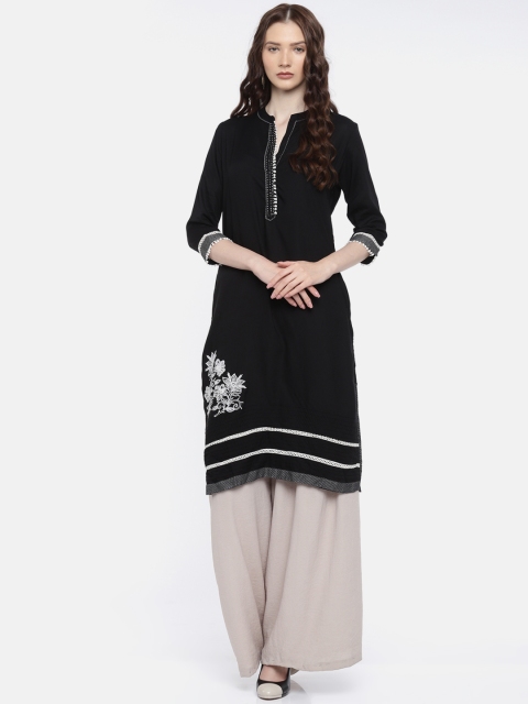 

Rangriti Women Black Solid Straight Kurta