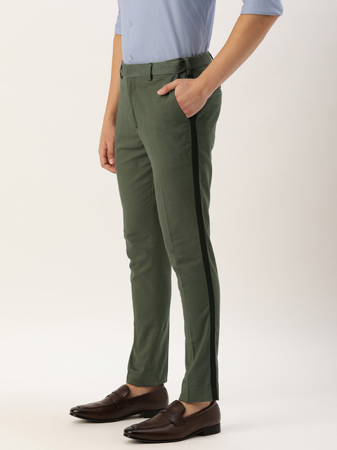 

Splash Men Olive Green Regular Fit Flexi Waist Solid Chinos with Side Taping