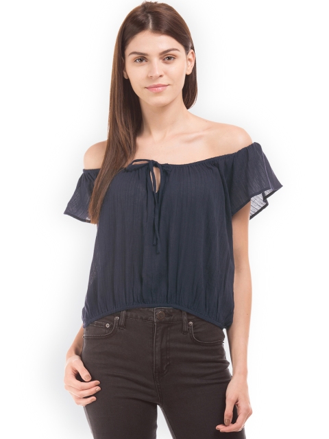 

Aeropostale Women Navy Blue Solid Bardot Top