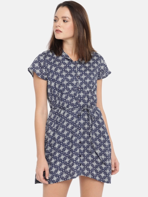 

People Women Blue Printed A-Line Dress