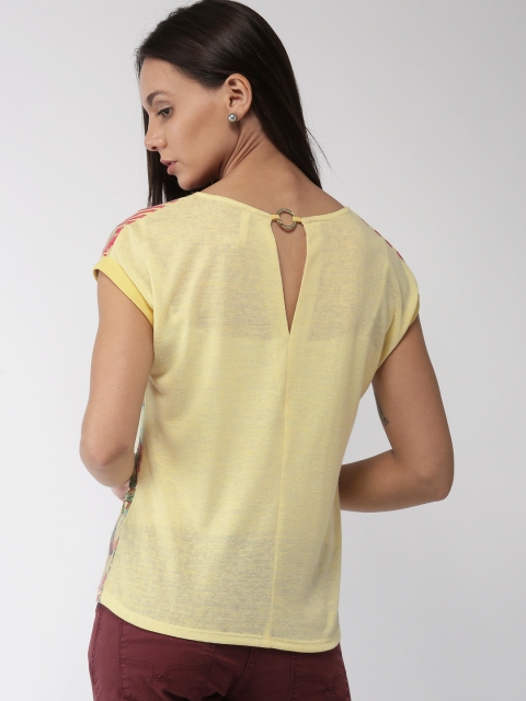 

Madame Women Yellow Printed Styled Back Top