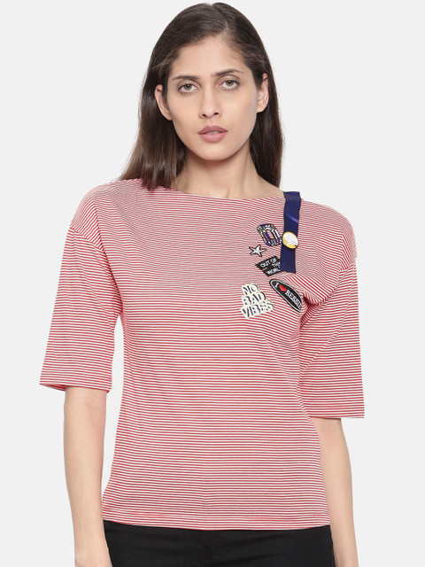 

OPt Women Red Striped Top