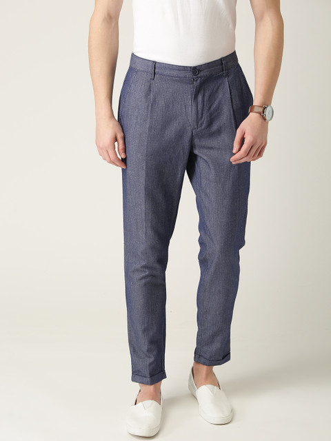 

United Colors of Benetton Men Navy Blue Regular Fit Solid Cropped Trousers