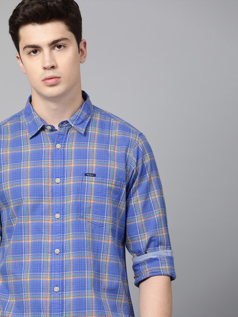 

Pepe Jeans Men Blue & Yellow Regular Fit Checked Casual Shirt