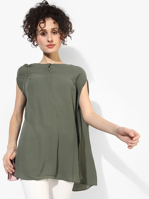 

109F Women Olive Green Solid A-Line Top