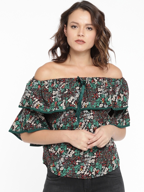 

OPt Women Green Printed Bardot Top