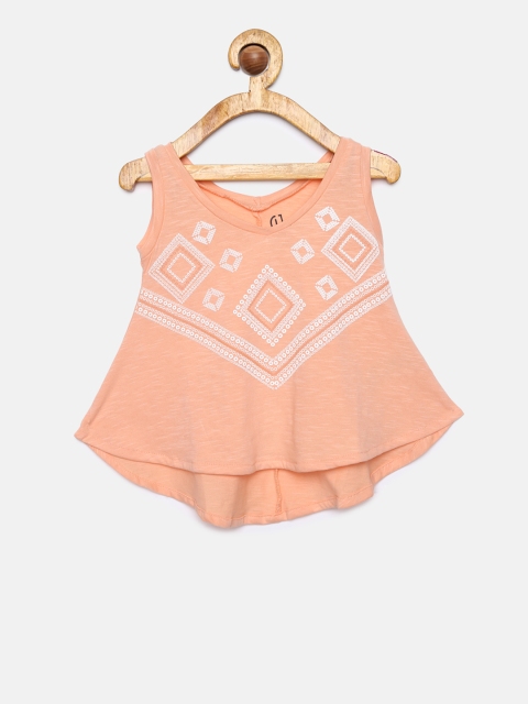 

Gini and Jony Girls Peach-Coloured Printed A-Line Tops