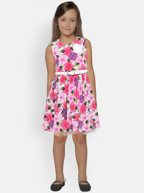 

612 league Girls Multicoloured Printed Fit and Flare Dress, Multi