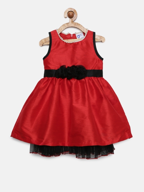 

612 league Girls Red Solid Fit and Flare Dress