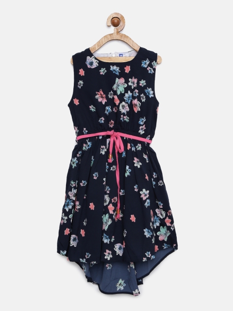 

612 league Girls Navy Blue Printed A-Line Dress