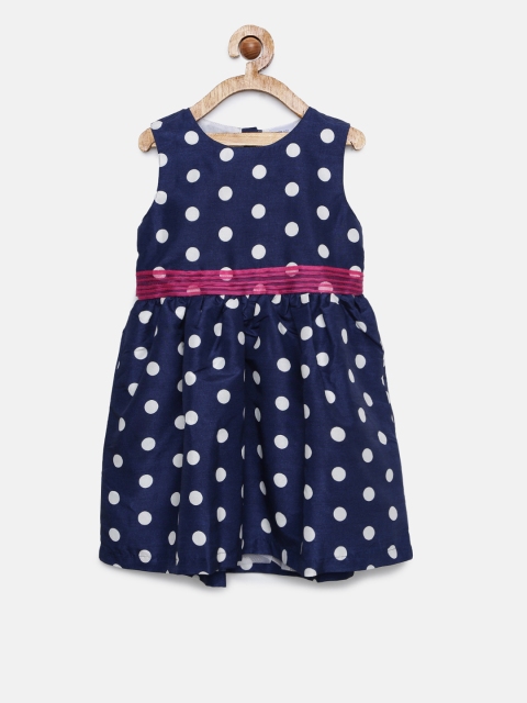 

612 league Girls Navy Blue Printed Fit and Flare Dress