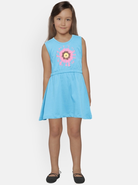 

612 league Girls Blue Printed Fit and Flare Dress