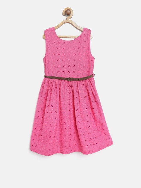 

612 league Girls Pink Schiffli Embroidered Fit & Flare Dress