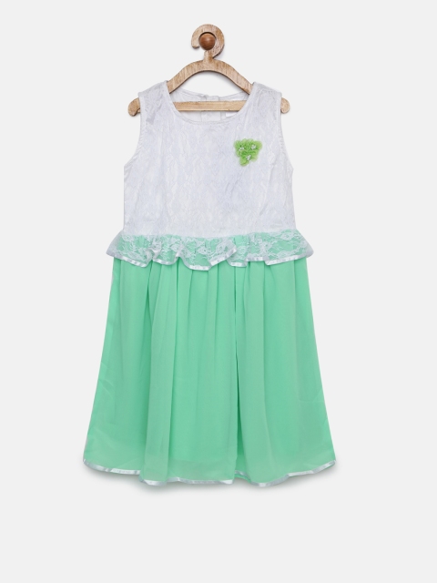 

612 league Girls Green Solid Fit and Flare Dress