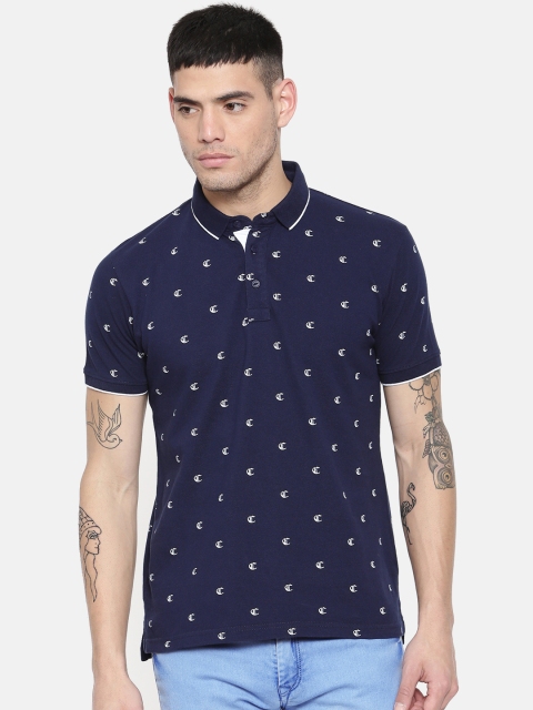 

Pepe Jeans Men Navy Blue Printed Polo Collar Pure Cotton T-shirt