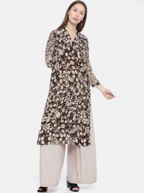 

Biba Women Brown Printed Straight Kurta