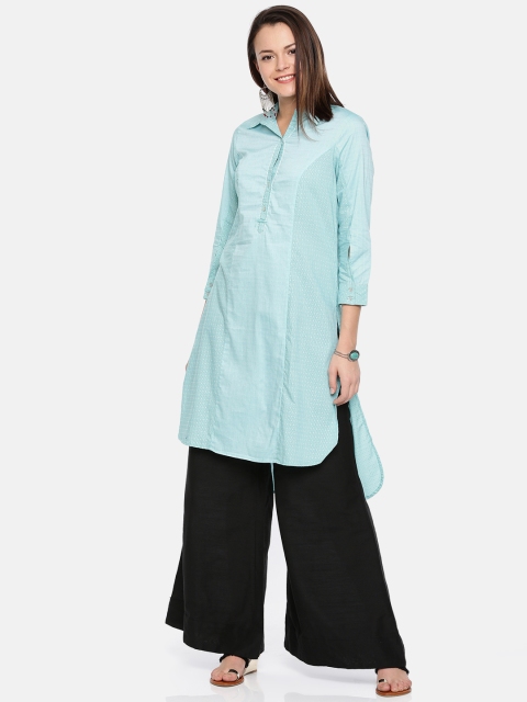 

Biba Women Blue Self-Design A-Line High-Low Kurta