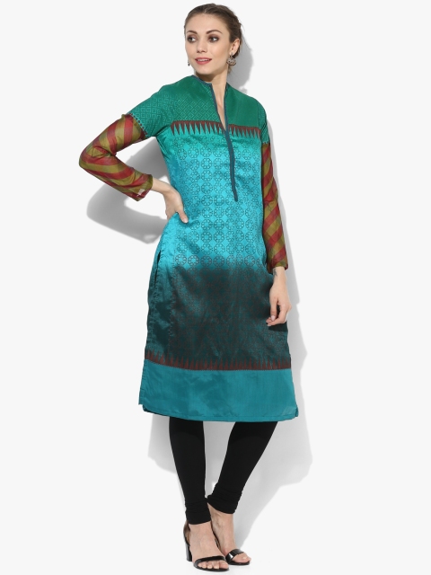 

Aqua Blue Printed Polyester Cotton Kurta