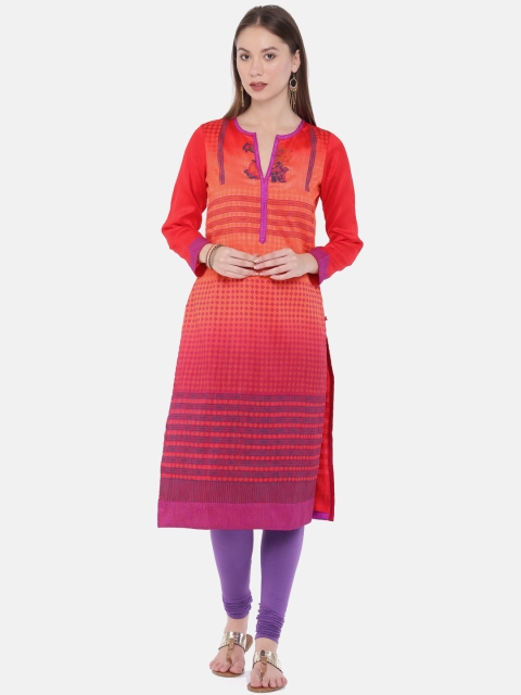 

Biba Women Coral Pink & Purple Printed Straight Kurta, Red
