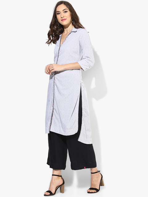 

Biba Women Off-White Striped Straight Kurta