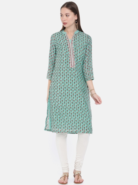 

Biba Women Green & Red Solid Straight Kurta