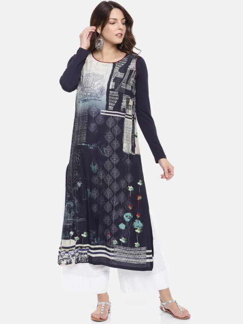 

Navy Blue Printed Kurta With Lining