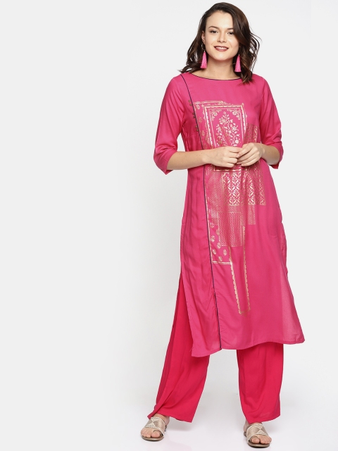 

AURELIA Women Pink Printed Straight Kurta