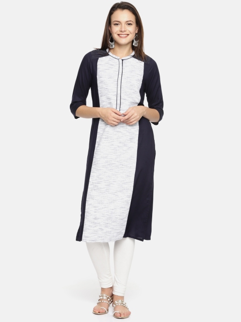 

AURELIA Women Navy Blue & Off-White Solid Straight Kurta