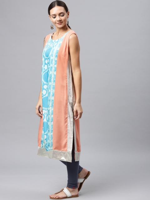 

W Women Peach-Coloured Printed Straight Kurta