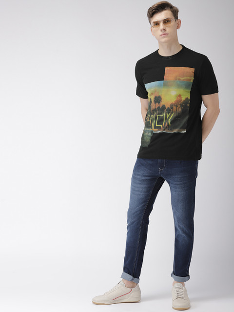 

GAS Men Black Printed Round Neck T-shirt