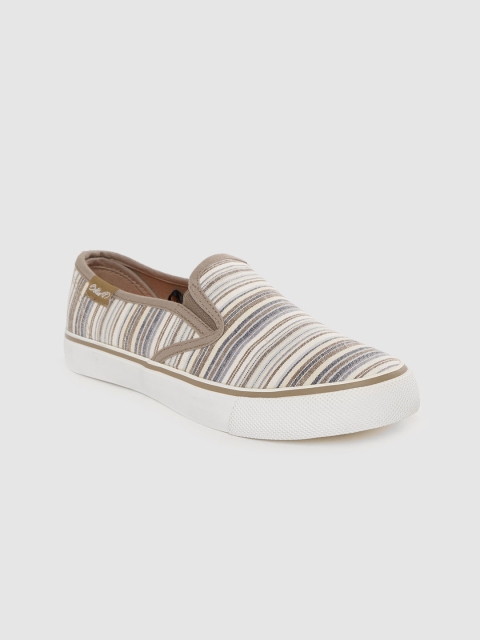 

Boltio Women White & Taupe Striped Slip-On Sneakers